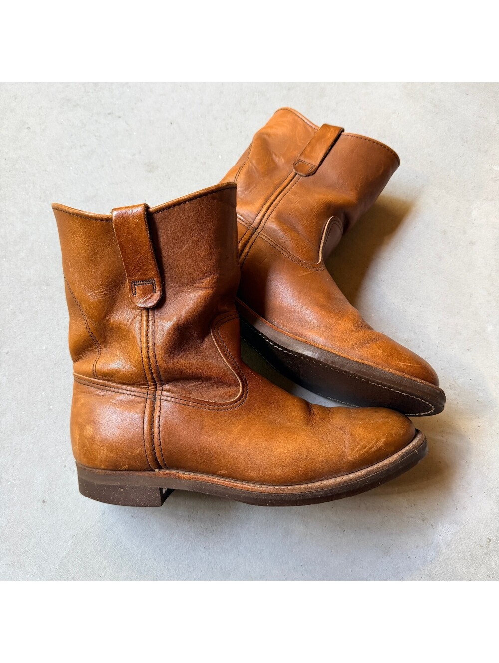 Genuine Vintage L.L. Bean Pecos Roper Pull-On Boots Brown Leather Men's US 9.5
